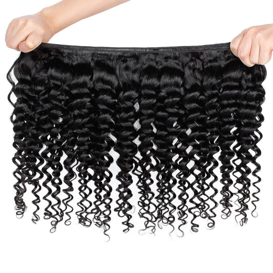 Deep Wave Virgin Brazilian Hair 3 Bundles With 4x4 Closure