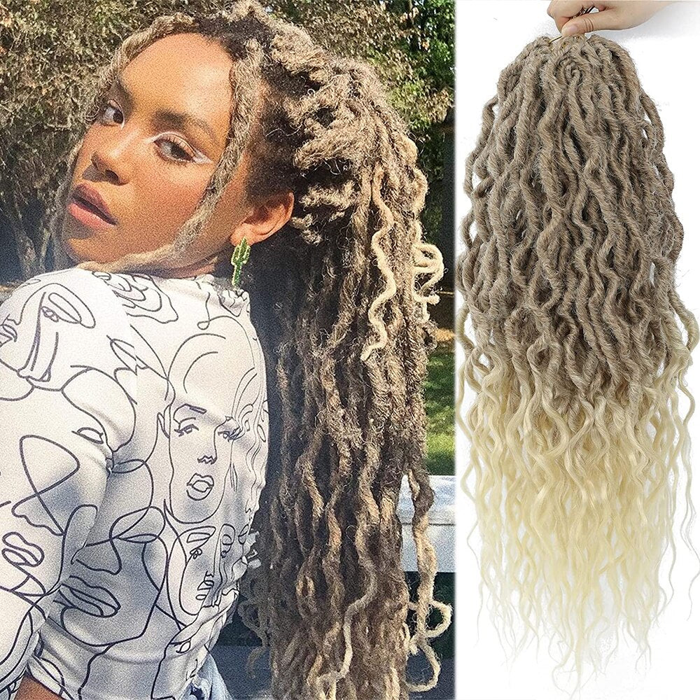 Synthetic Faux Goddess Locs Crochet Braiding Extensions Pre Looped Curls 12 strands/pack