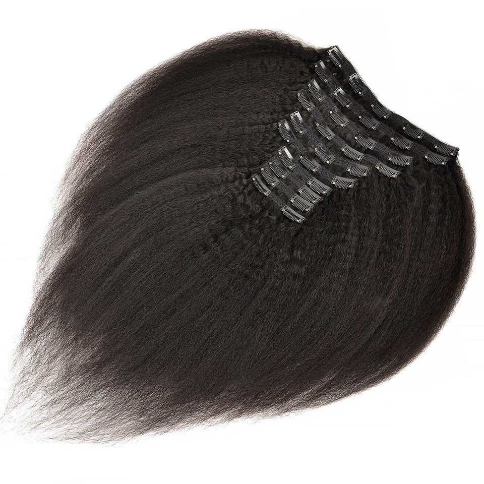 Kinky Straight Virgin Brazilian Clip In Human Hair Extensions Full Head 32 Clips 10 Pieces/Set