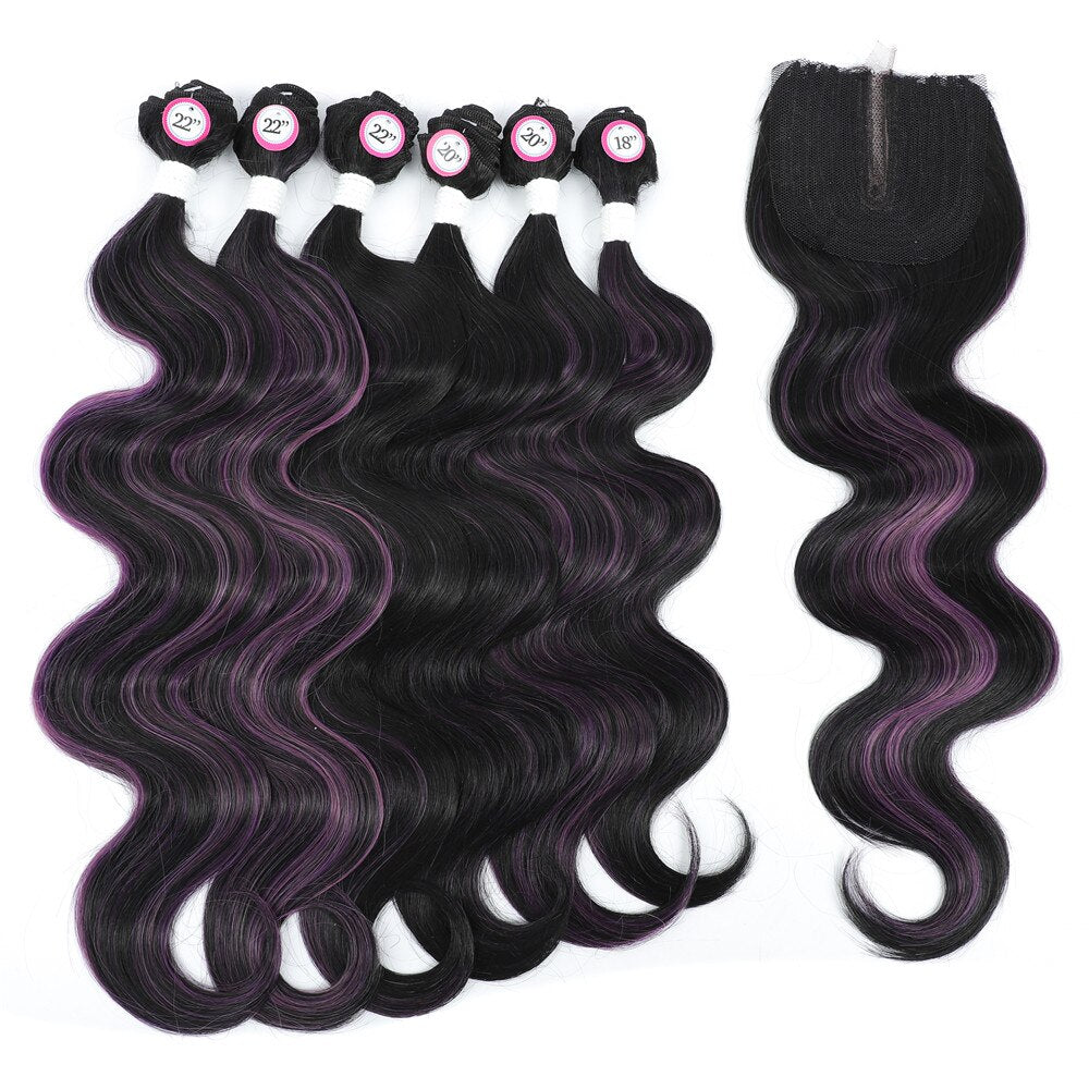 Purple Highlights 6 Synthetic Bundles With Closure