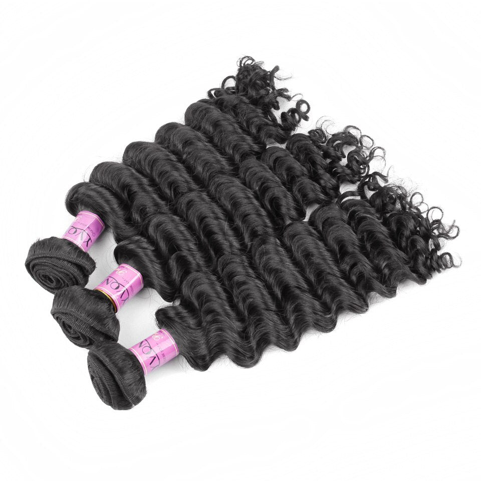 Deep Wave Virgin Brazilian Hair 3 Bundles With 4x4 Closure