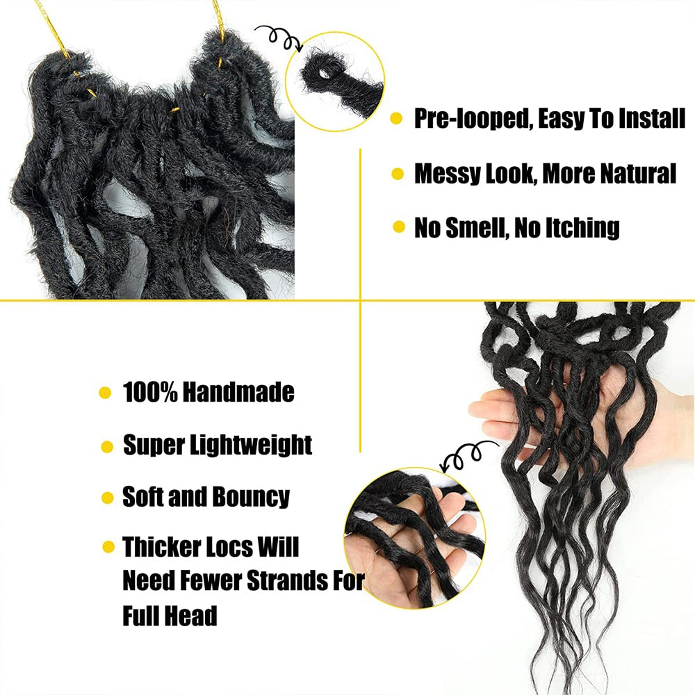 Synthetic Faux Goddess Locs Crochet Braiding Extensions Pre Looped Curls 12 strands/pack