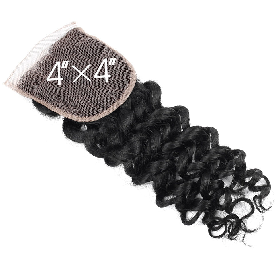 Curly Virgin Brazilian Hair Bundles With Closure 4x4