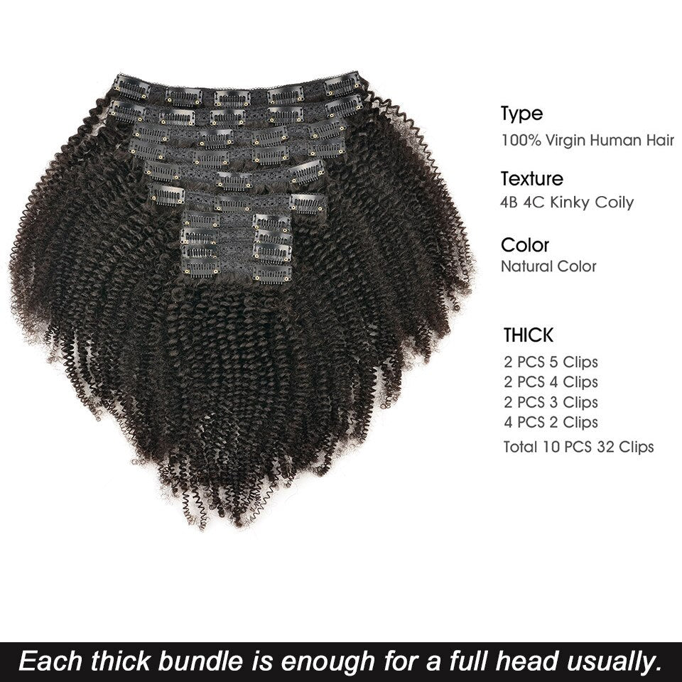 4B 4C Kinky Coily Brazilian Virgin Hair Clip In 