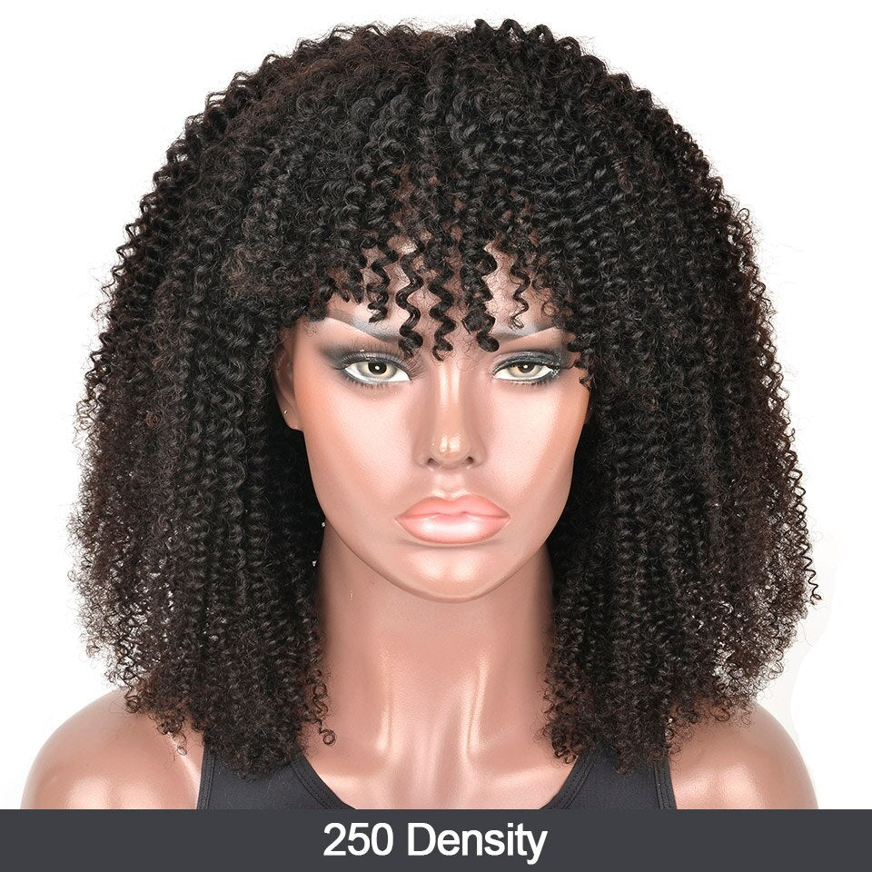 Kinky Curly Virgin Brazilian Hair Wig with Bangs