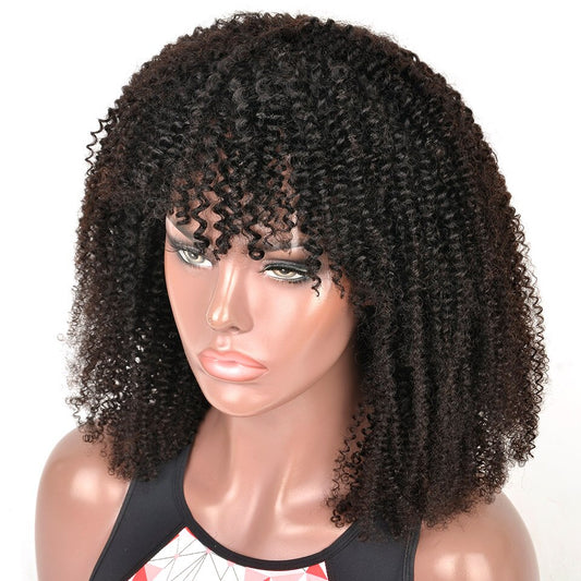 Kinky Curly Virgin Brazilian Hair Wig with Bangs
