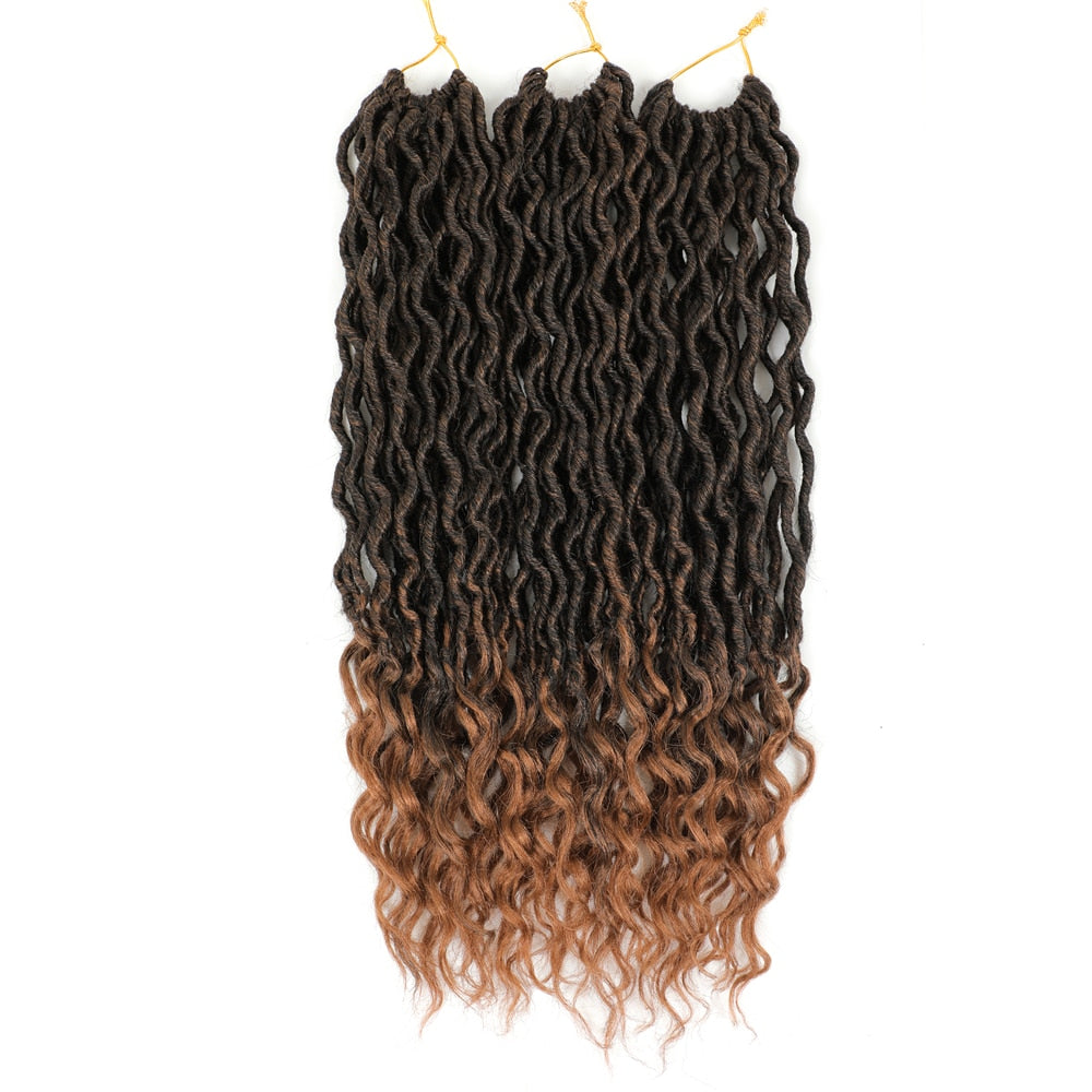 Curly Faux Locs Synthetic Crochet Braids Hair Extension Bohemian Goddess Soft Natural Ombre Brown Braids With Curly Ends