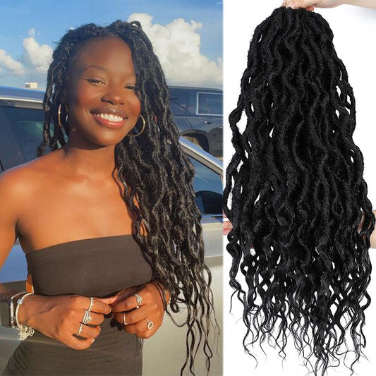 Synthetic Faux Goddess Locs Crochet Braiding Extensions Pre Looped Curls 12 strands/pack