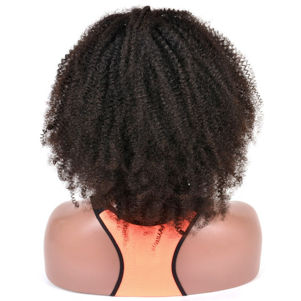 Kinky Curly Glueless Virgin Brazilian Hair Headband Wig With Pre-attached Scarf