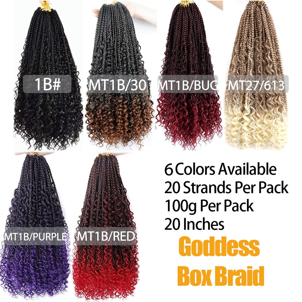 Ombre Colored Goddess Box Braid Hair Extensions Crochet Braids Pre Looped Hot Water Setting Hair