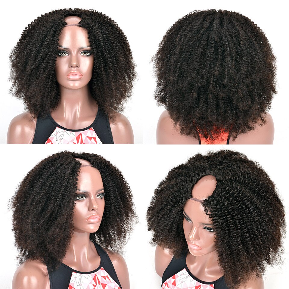 Kinky Curly U Part Wig Human Hair 100% Brazilian Virgin Hair Natural Color