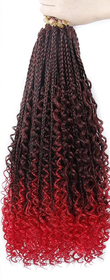 Ombre Red Colored Goddess Box Braid 