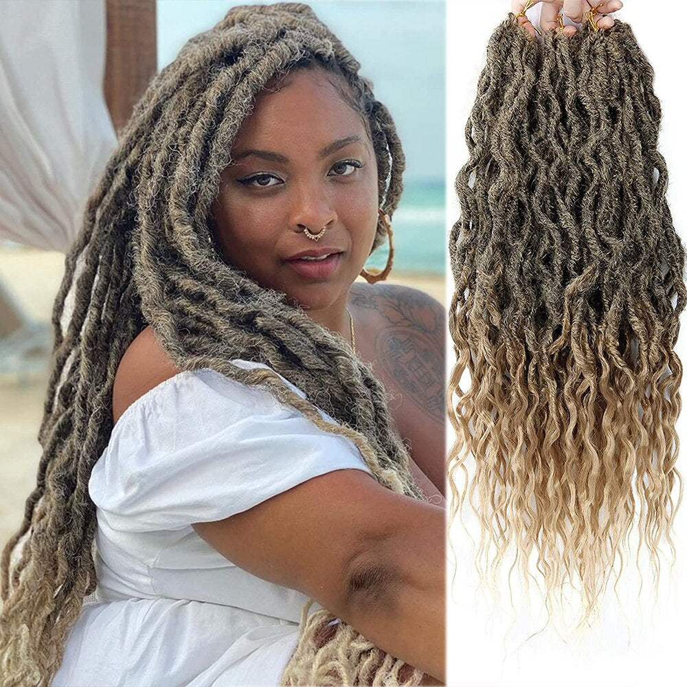 Synthetic Faux Goddess Locs Crochet Braiding Extensions Pre Looped Curls 12 strands/pack