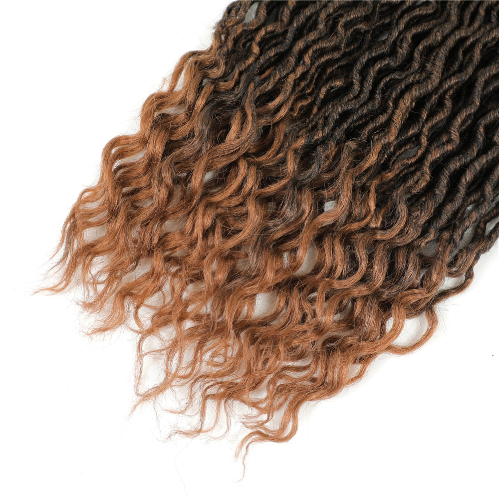 Curly Faux Locs Synthetic Crochet Braids Hair Extension Bohemian Goddess Soft Natural Ombre Brown Braids With Curly Ends