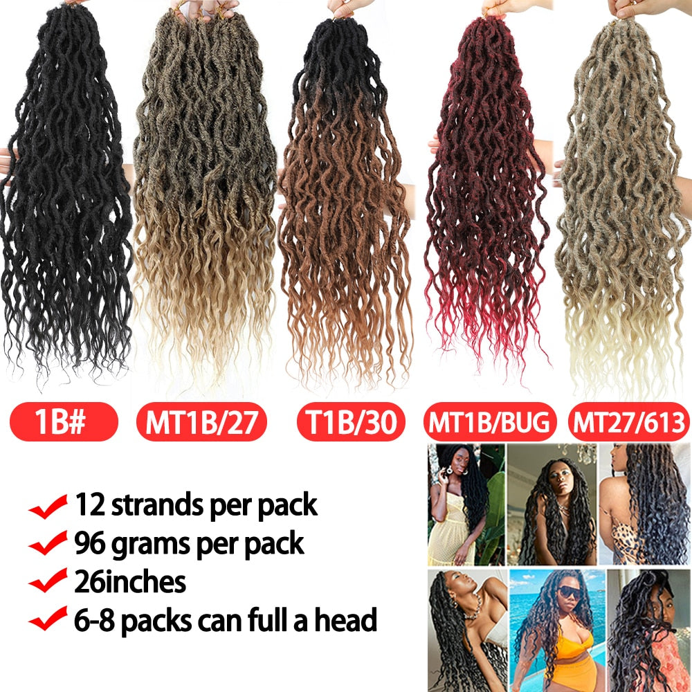 Synthetic Faux Goddess Locs Crochet Braiding Extensions Pre Looped Curls 12 strands/pack