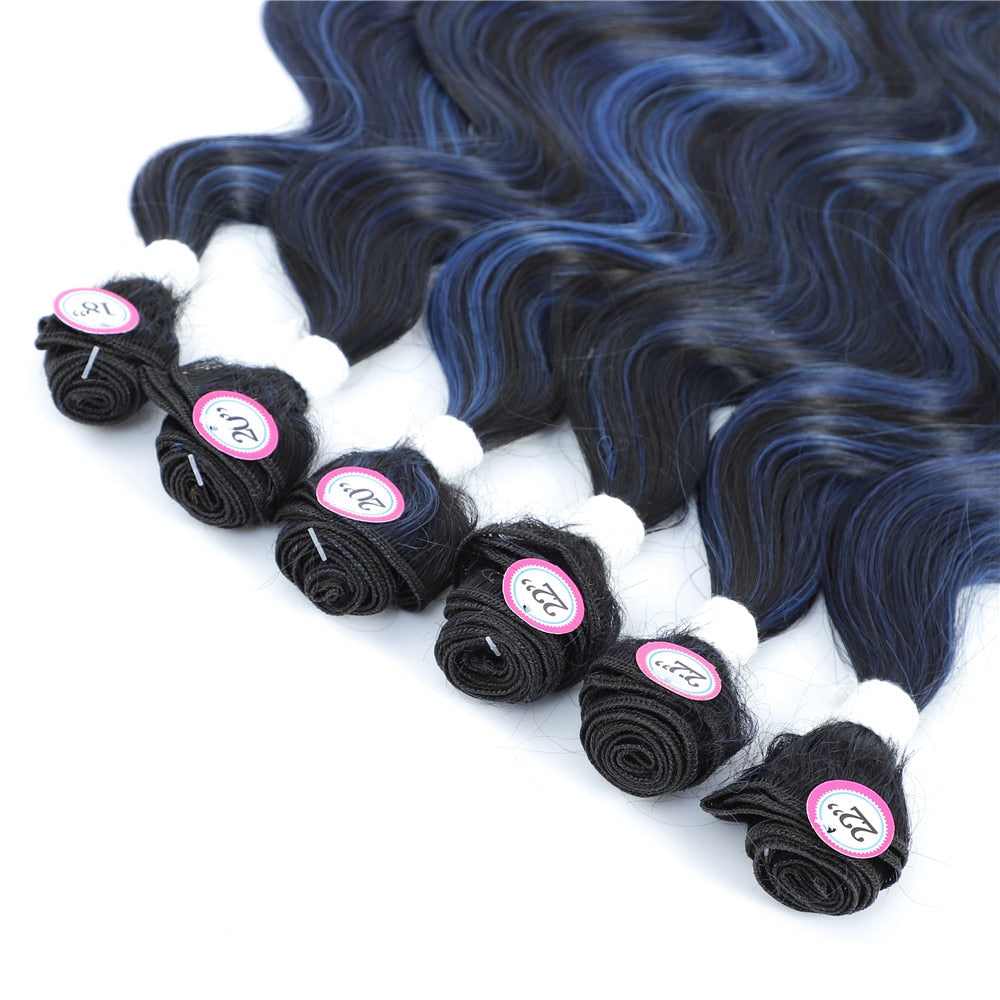 6PCS Soft Body Wave Synthetic Hair Bundles With Closure