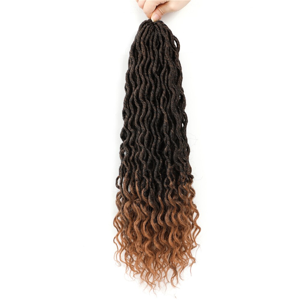 Curly Faux Locs Synthetic Crochet Braids Hair Extension Bohemian Goddess Soft Natural Ombre Brown Braids With Curly Ends