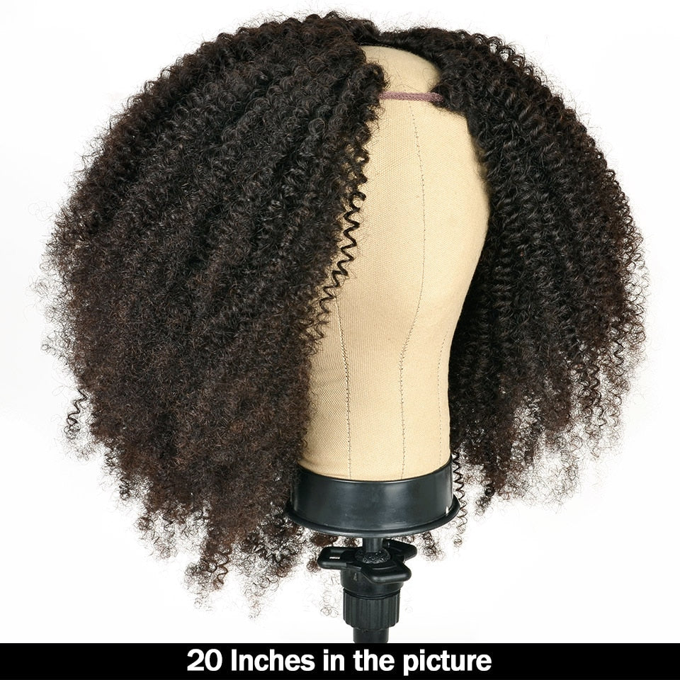 Kinky Curly U Part Wig Human Hair 100% Brazilian Virgin Hair Natural Color