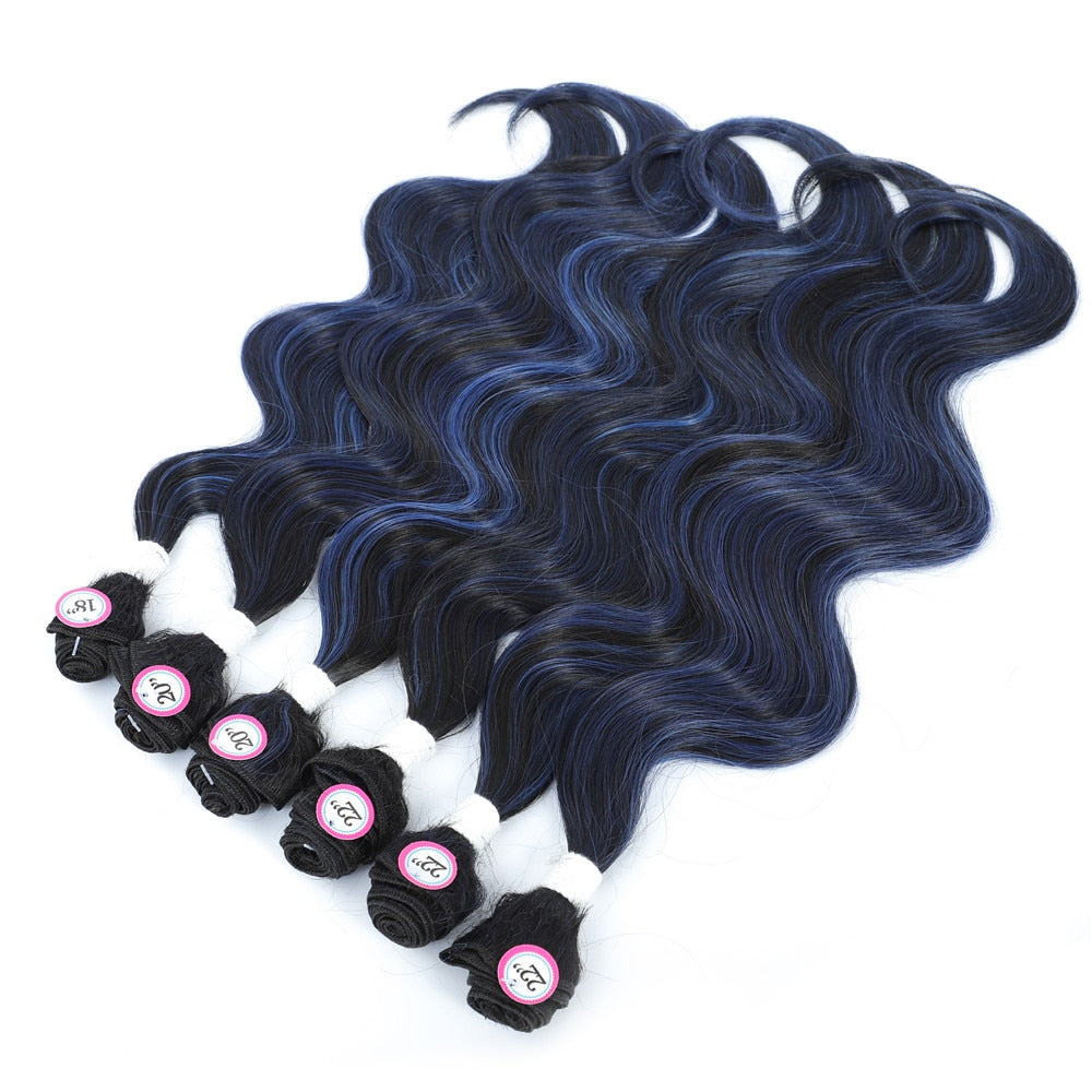 6PCS Soft Body Wave Synthetic Hair Bundles With Closure