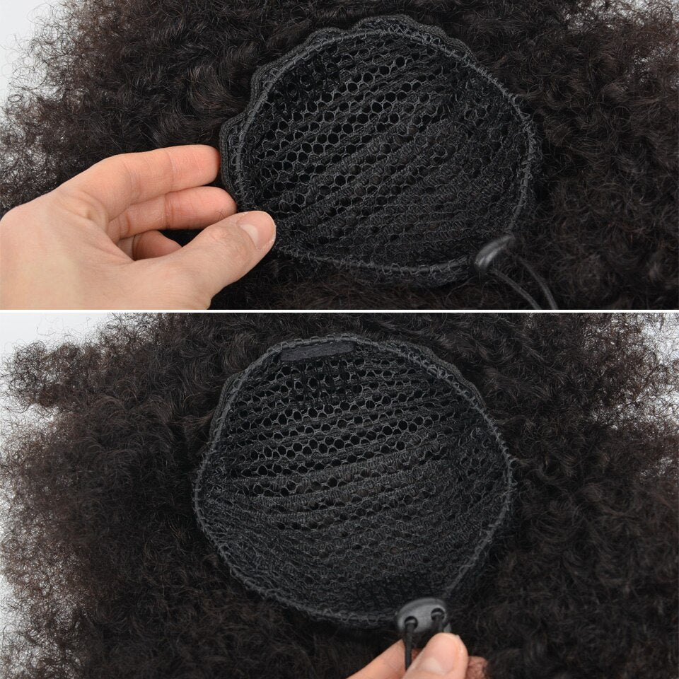 Afro Kinky Curly Drawstring Ponytail Human Hair Clip In Extensions Virgin Brazilian Hair 12 Inches