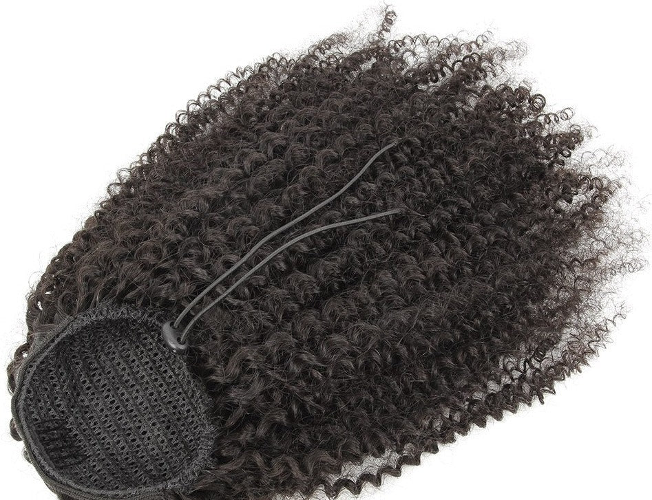 4A Kinky Curly Drawstring Ponytail Human Hair Clip In