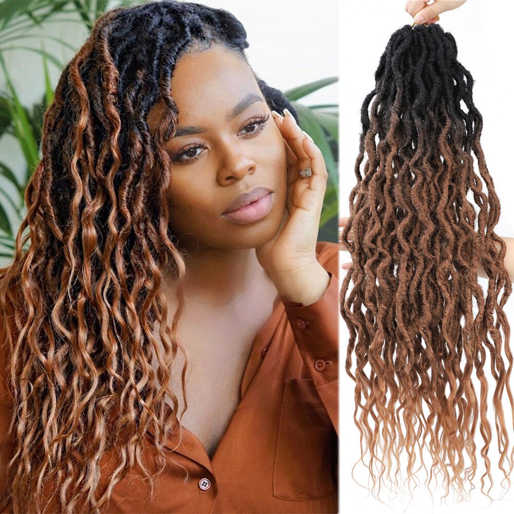 Synthetic Faux Goddess Locs Crochet Braiding Extensions Pre Looped Curls 12 strands/pack