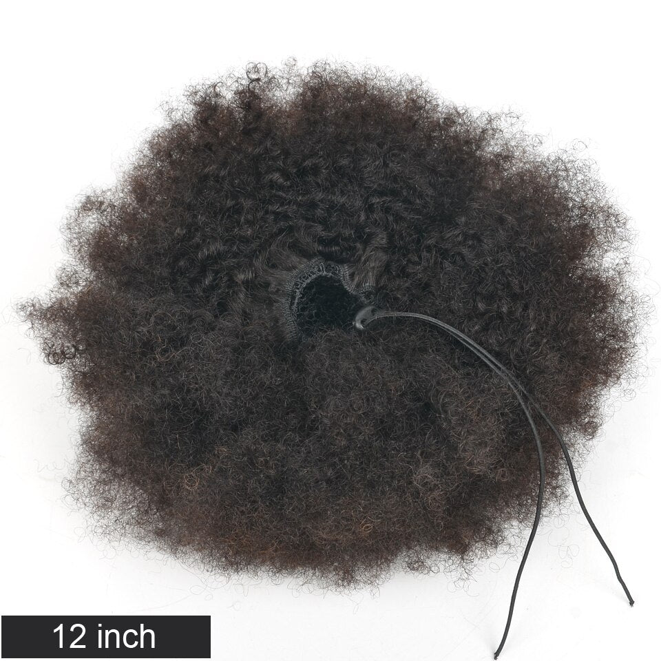 Afro Kinky Curly Drawstring Ponytail Human Hair Clip In Extensions Virgin Brazilian Hair 12 Inches