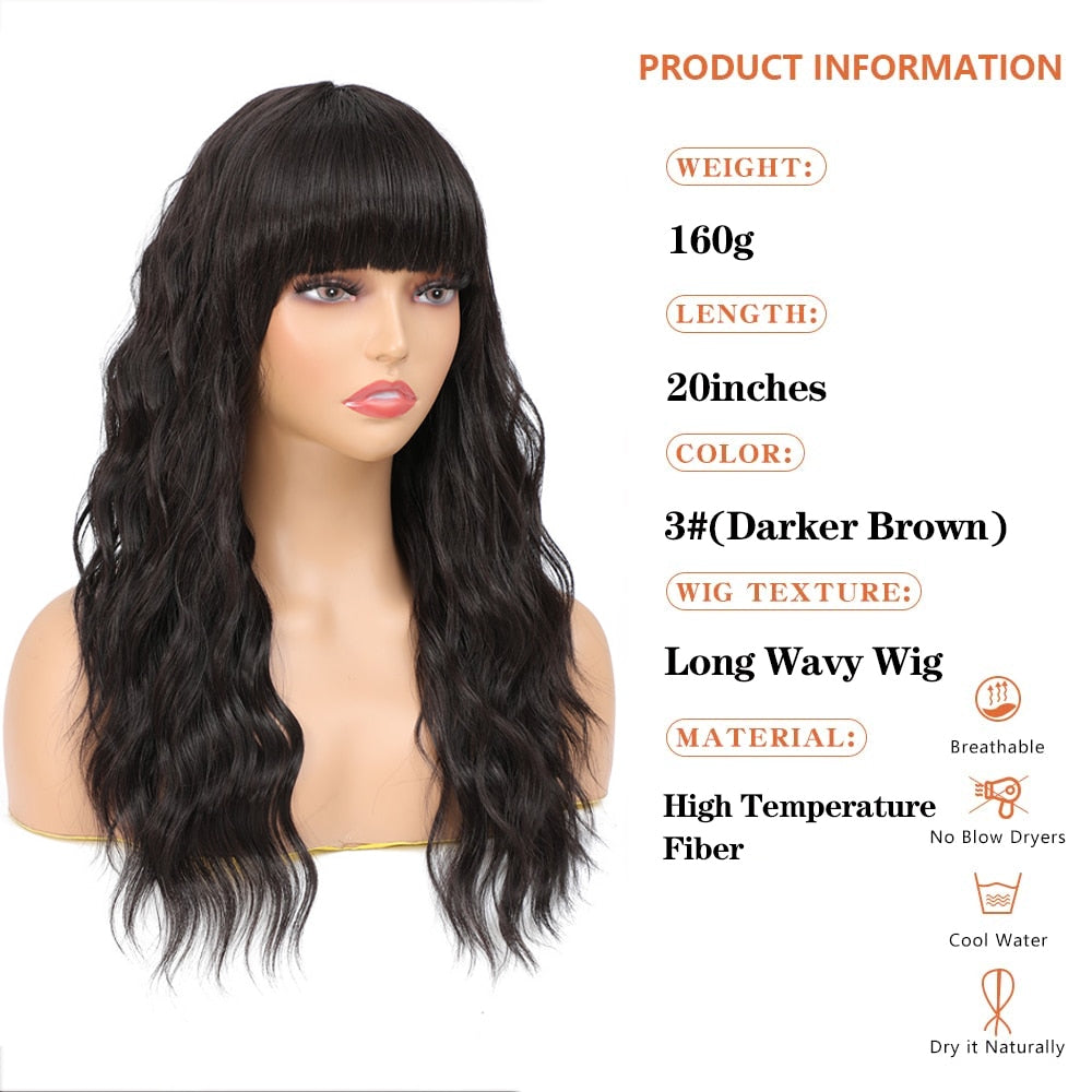 Body Wave Synthetic Hair Wig With Bangs Curly Wig