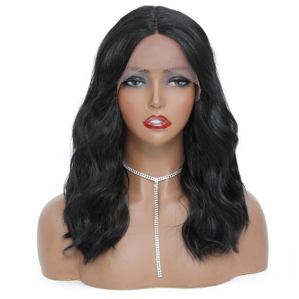 14inch Medium Length Natural Color Middle Part Lace Front Hair Wig