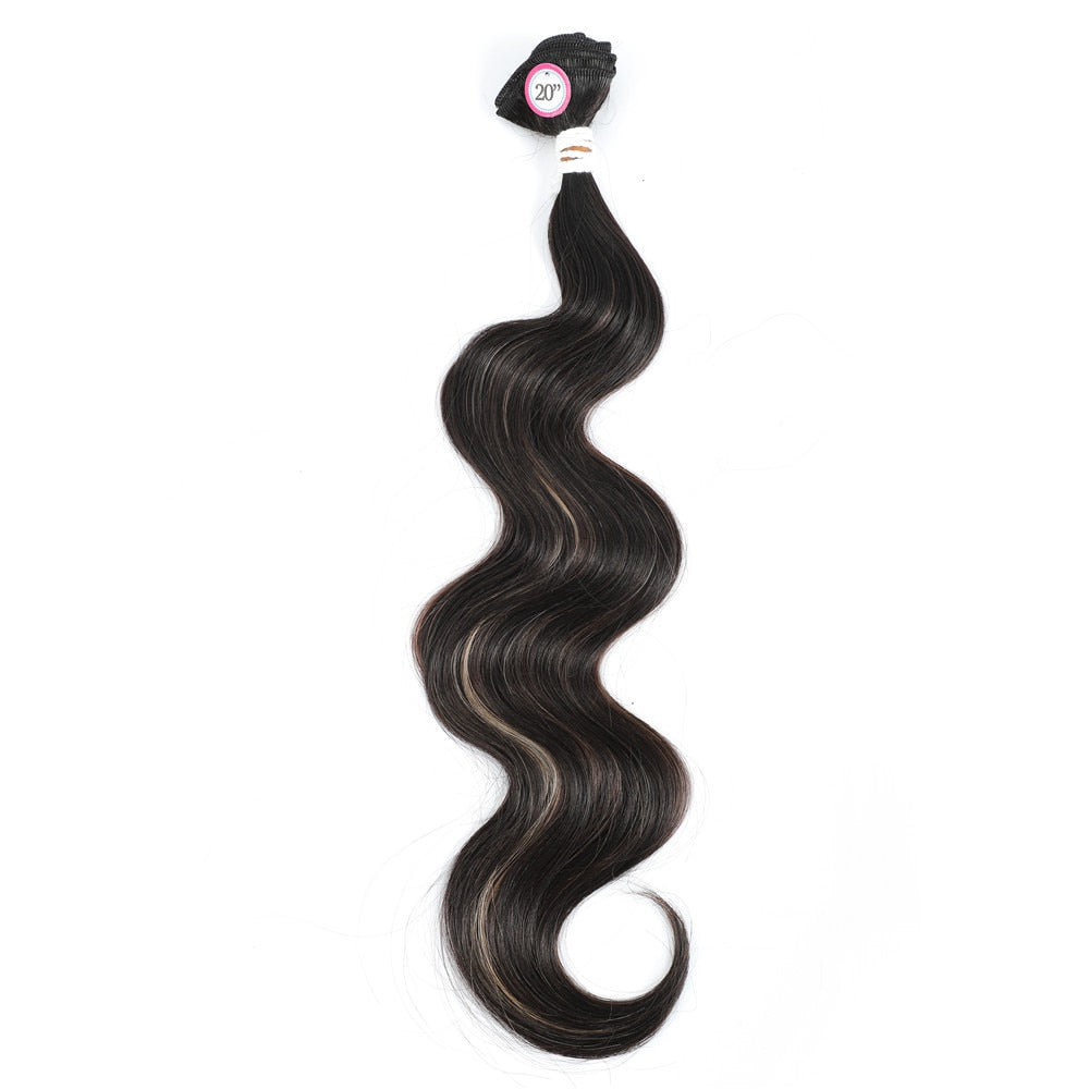 Body Wave Hair Bundles With Middle Part Closure Soft Synthetic Blonde Highlights