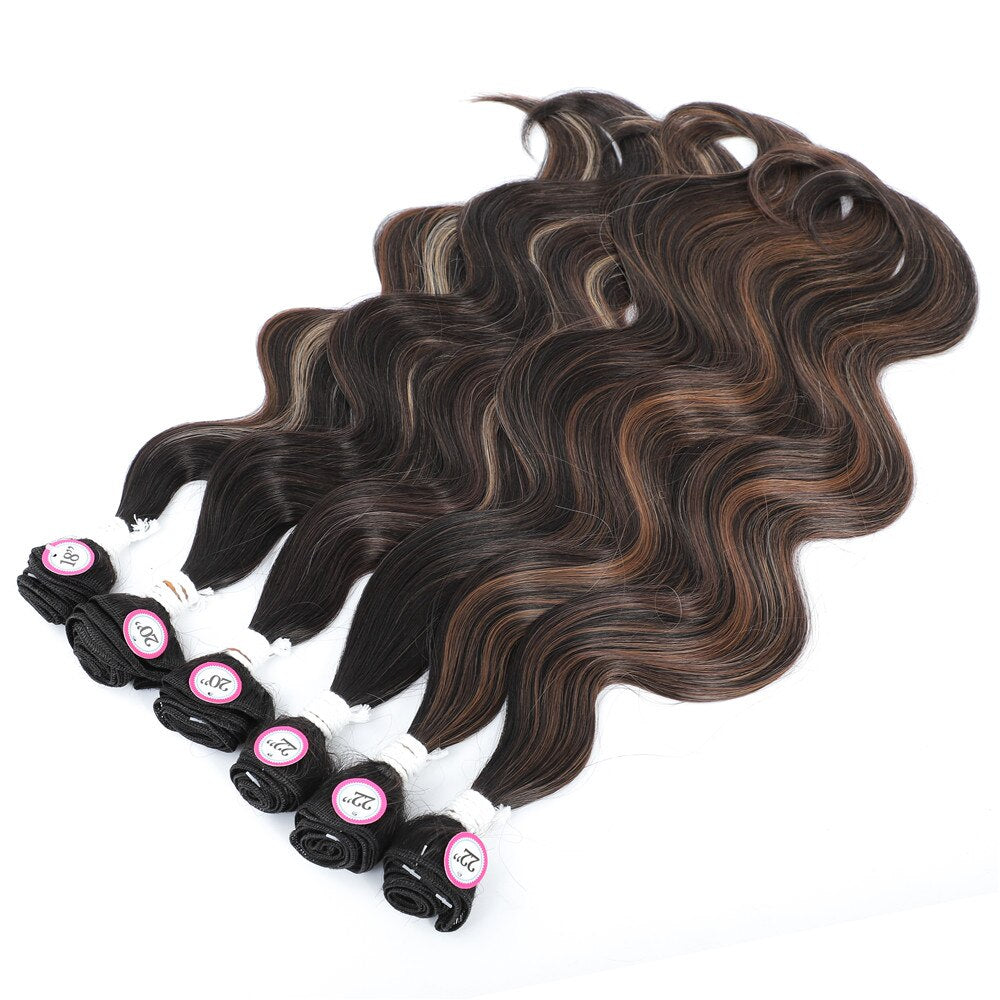 Body Wave Hair Bundles With Middle Part Closure Soft Synthetic Blonde highlights