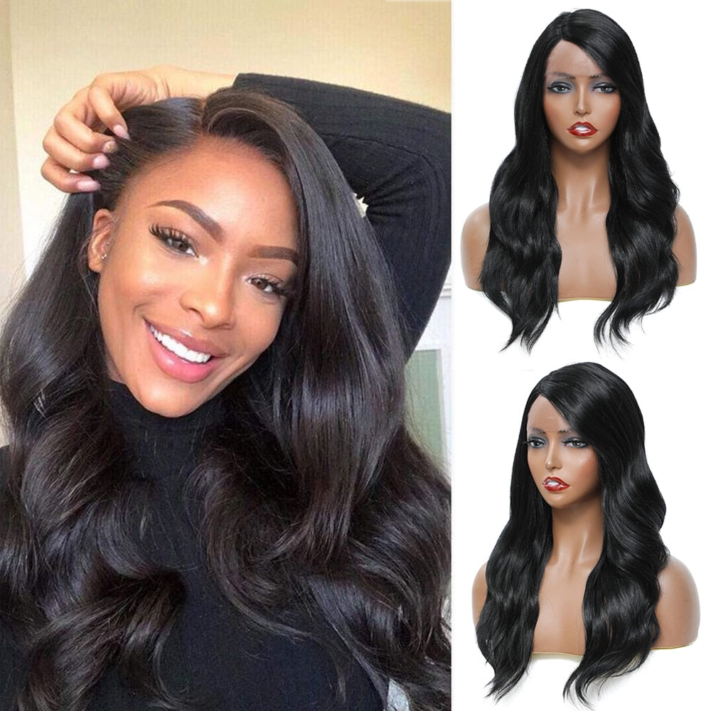 Long Synthetic Body Wave Lace Wig With Side Part