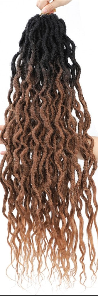 Ombre Brown Curly Faux Locs Crochet Braiding Hair For Black Women Synthetic Goddess Locs 12strands/pack 26inches Braids