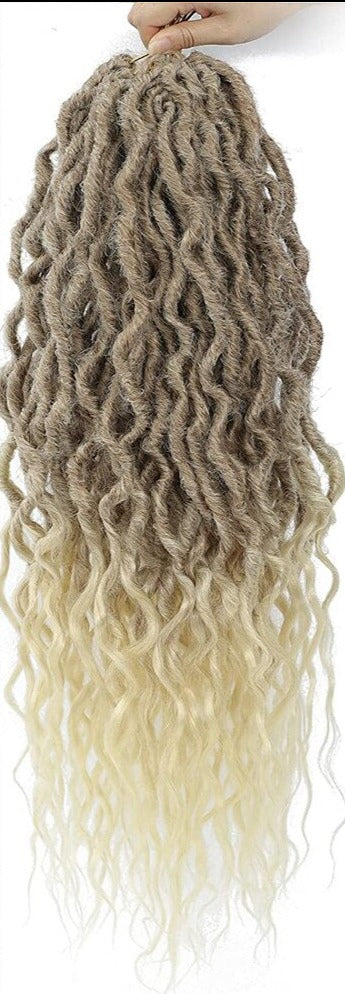 Ombre Brown Curly Faux Locs Crochet Braiding Hair For Black Women Synthetic Goddess Locs 12strands/pack 26inches Braids