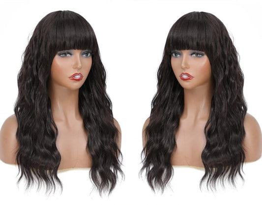 Body Wave Synthetic Hair Wig With Bangs Curly Wig