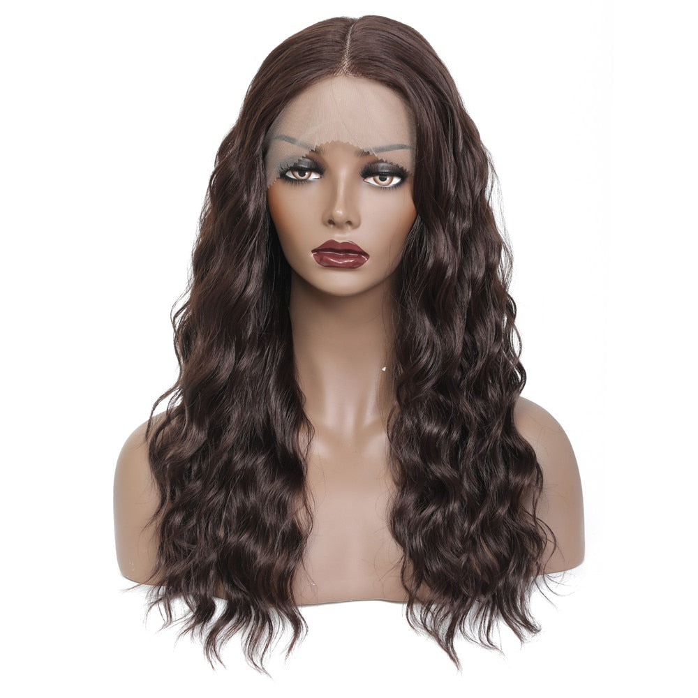 Brown Synthetic Lace Front Wig  Middle Part Soft Long Natural Wave 